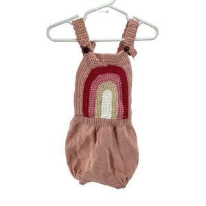 Handmade NEW Rainbow Suspender Belt Baby Boy and Girl Knit Romper Infant Overall